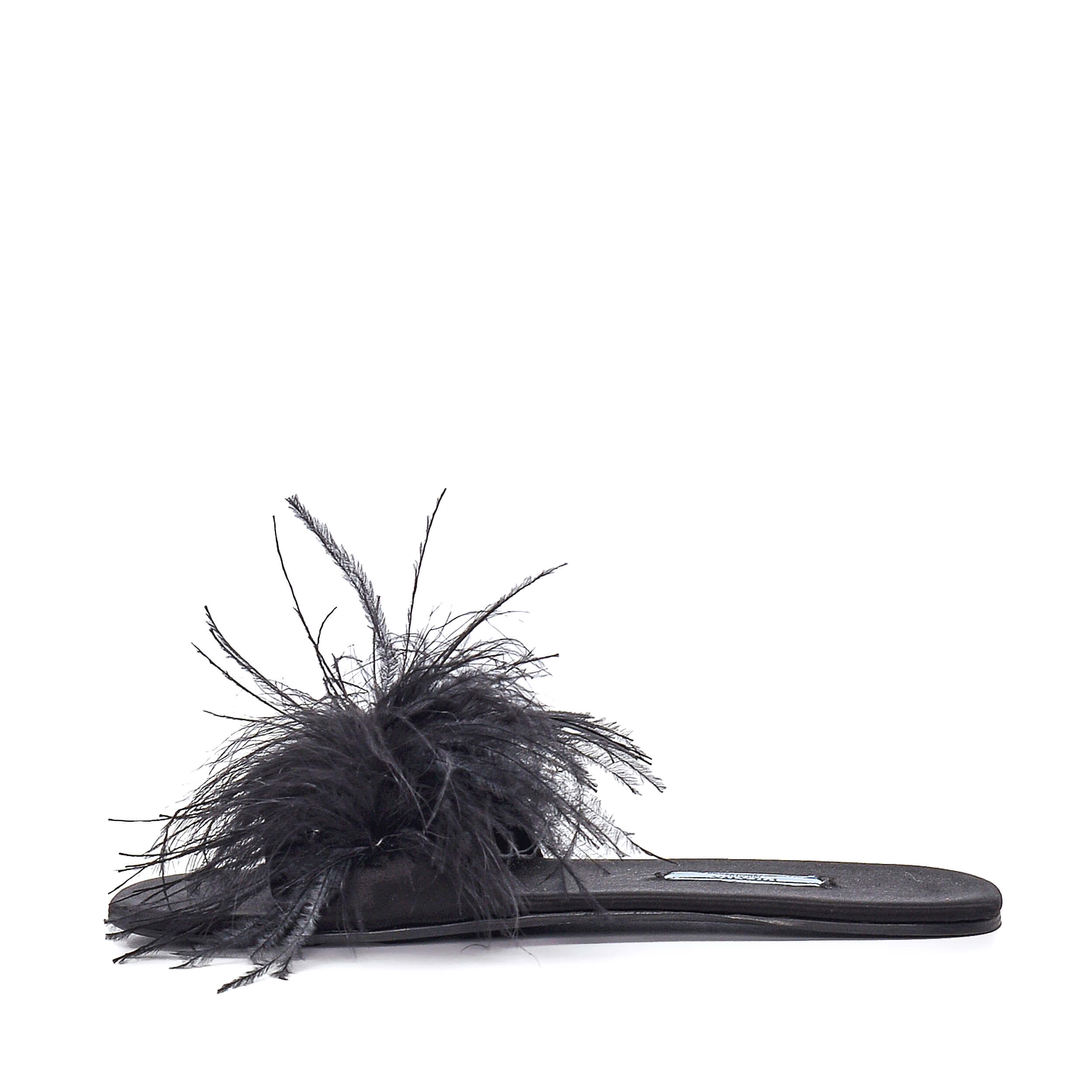 Prada - Black Satin&Fur Detail Slipper